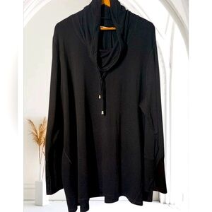 CABLE & GAUGE Jersey Knit Tunic Top Cowl Neck Black Plus Size Trapeze Swing